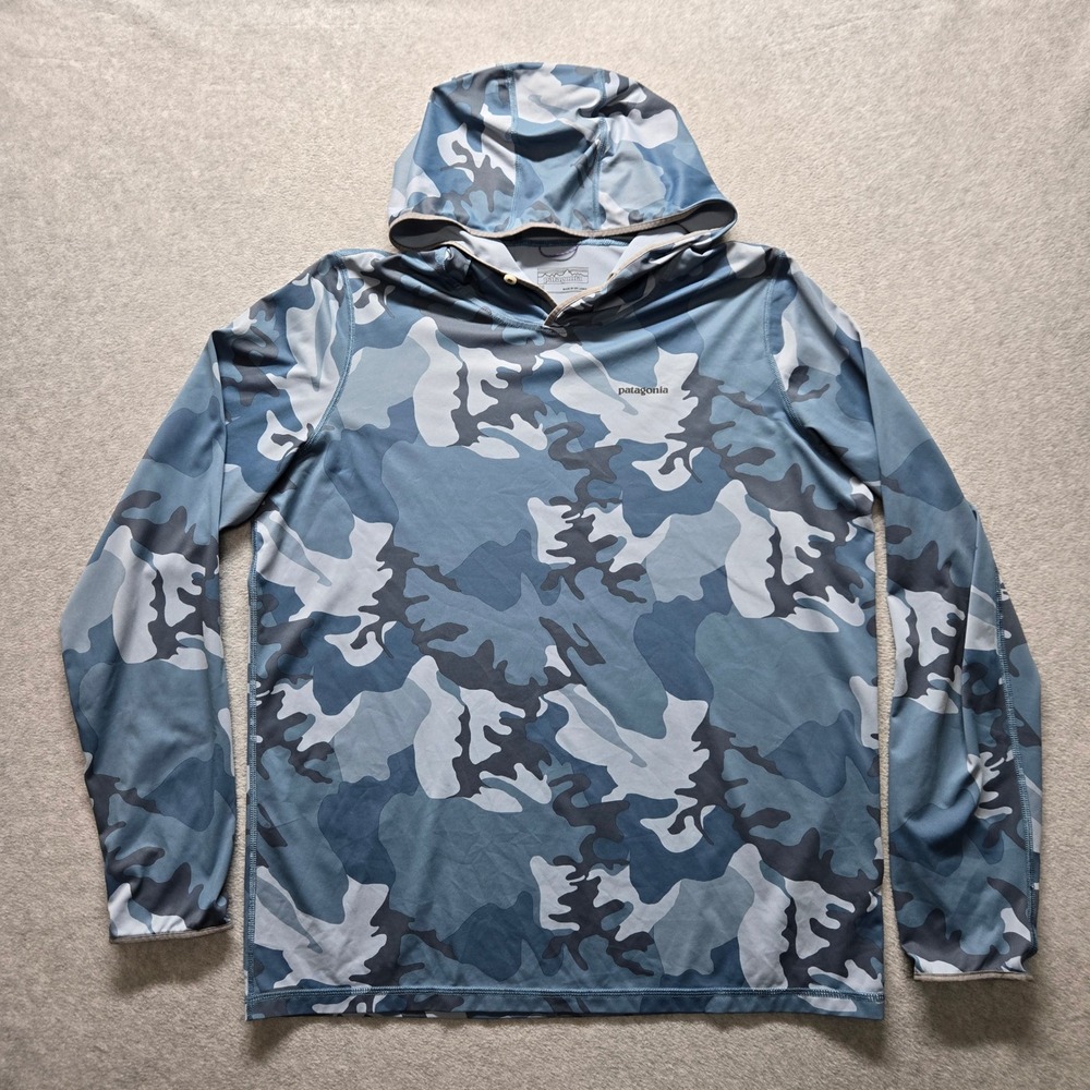 Patagonia Shirt Mens M Tropic Comfort Hoody II Camouflage Long Sleeve Blue Camo